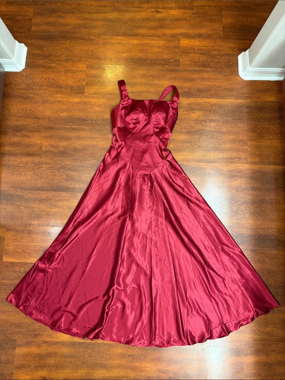 Elegant Women's Burgundy Satin A-Line Dress